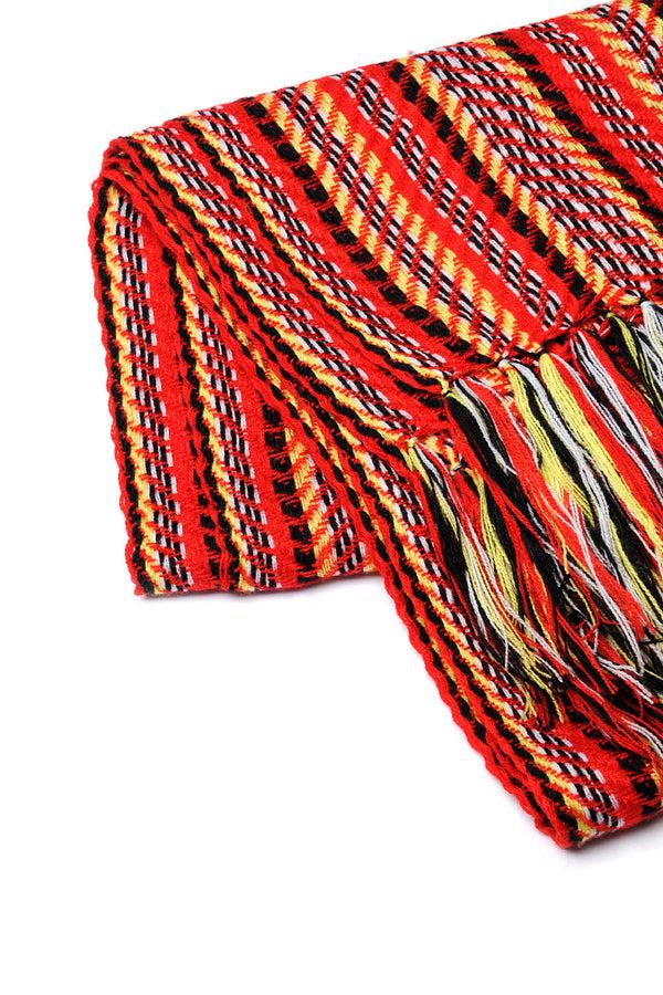 Chamula Wide Muffler Design E - Bright Red Scarf