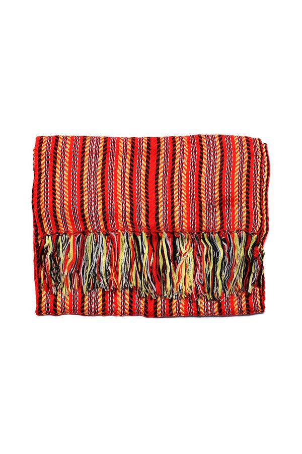 chamula Wide Muffler Design E - Bright Red Scarf