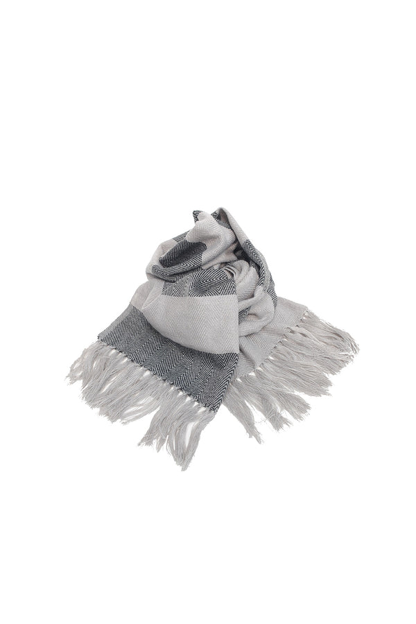 Chamula Wide Muffler Design H - Dk. Grey / Black Scarf