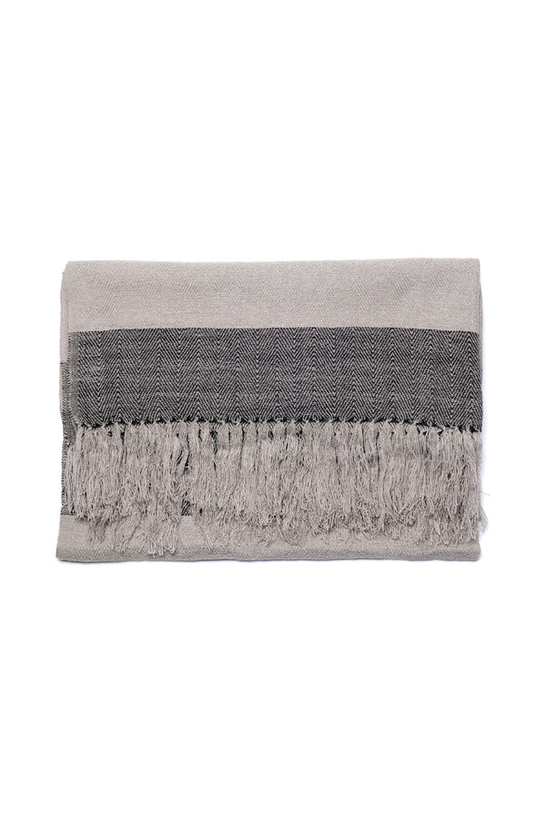 chamula Wide Muffler Design H - Dk. Grey / Black Scarf