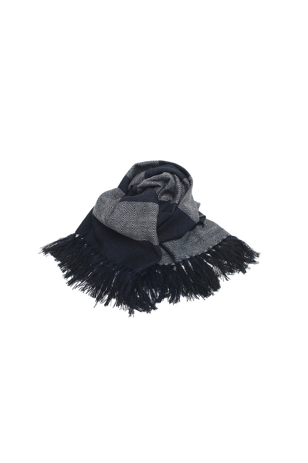 Chamula Wide Muffler Design H - Navy X Grey Scarf