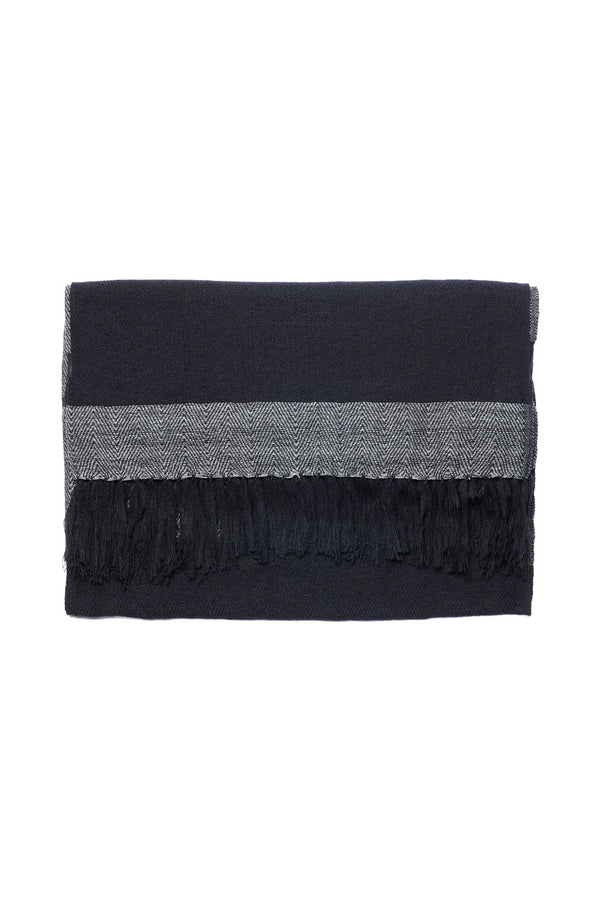 chamula Wide Muffler Design H - Navy x Grey Scarf