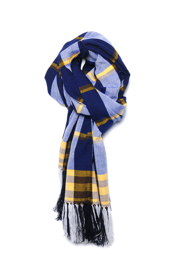 Chamula Wide Muffler Design L - Navy Scarf