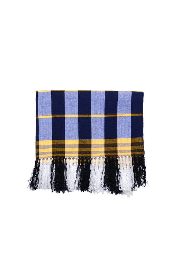 chamula Wide Muffler Design L - Navy Scarf