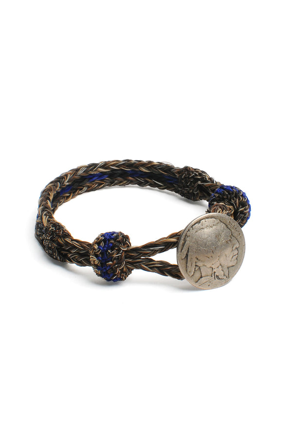 chamula Concho Bracelet - #02 NAT/BLK X BLU Horsehair Bracelet