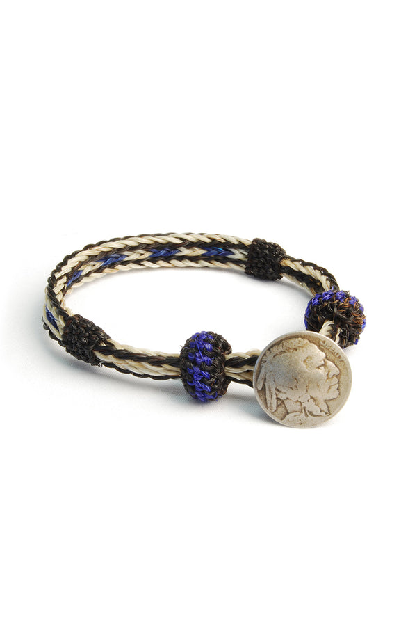 chamula Concho Bracelet - #05 BLK X WHT/BLU Horsehair Bracelet
