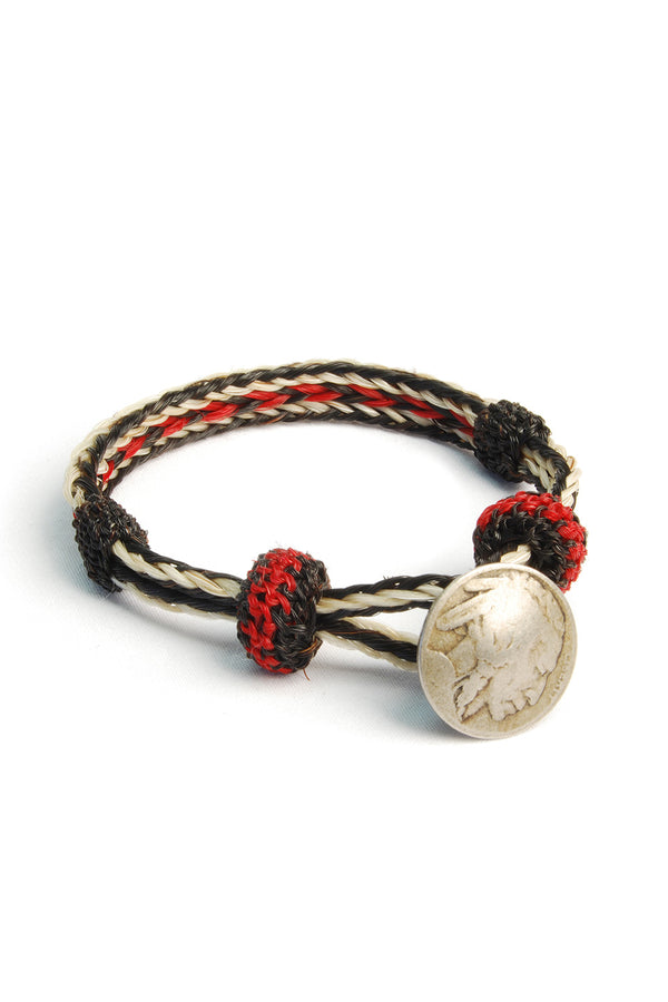 chamula Concho Bracelet - #06 WHT X BLK/ RED Horsehair Bracelet