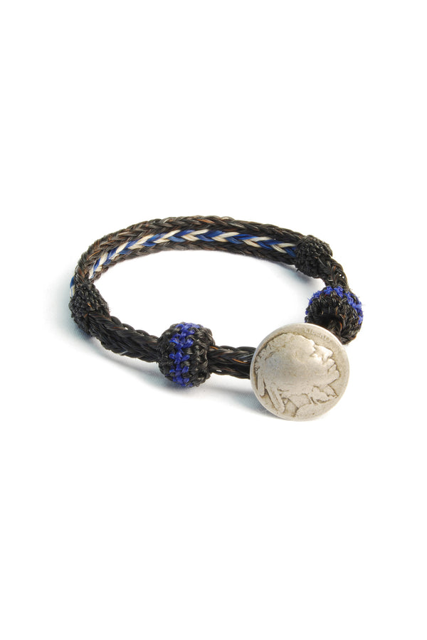chamula Concho Bracelet - #09 BLK/WHT x BLU Horsehair Bracelet