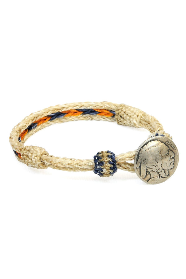 chamula Concho Bracelet - #17 WHT/YLW X LT INDIGO Horsehair Bracelet