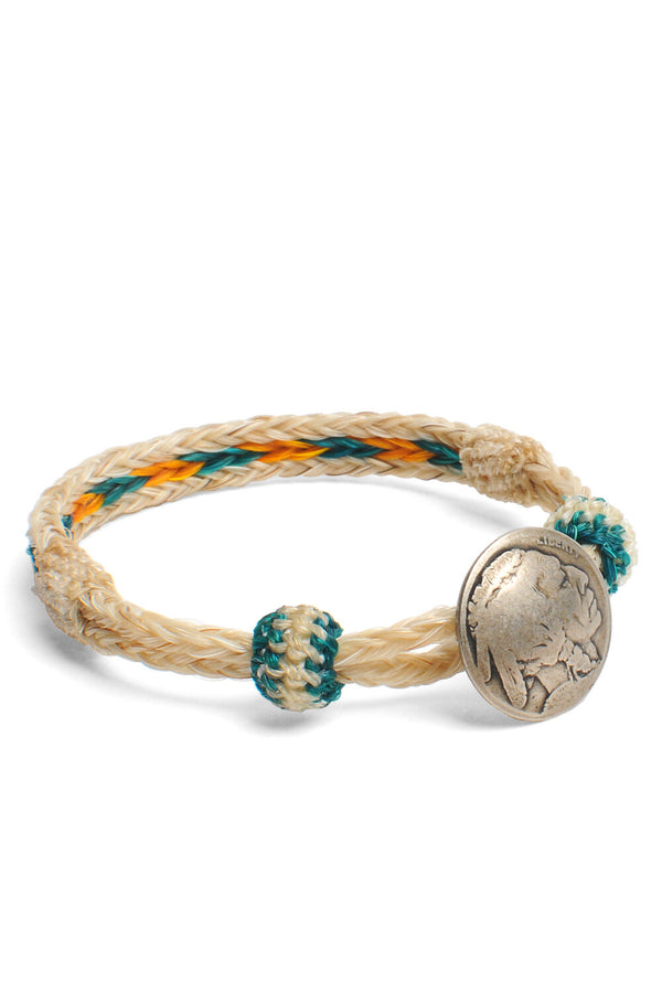 chamula Concho Bracelet - #18 WHT / YLW X GRN Horsehair Bracelet