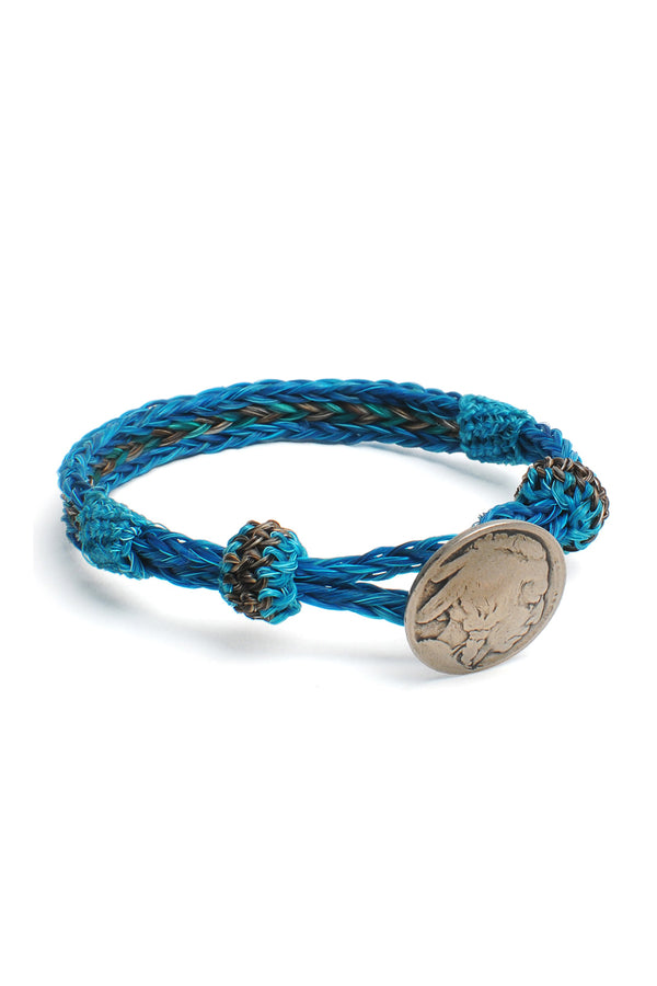 chamula Concho Bracelet - #24 TURQ/GRN X BWN Horsehair Bracelet