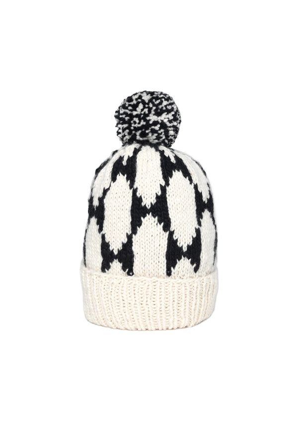 chamula Double Cuff Cap Butterfly Wing - Ivory x Black Beanie