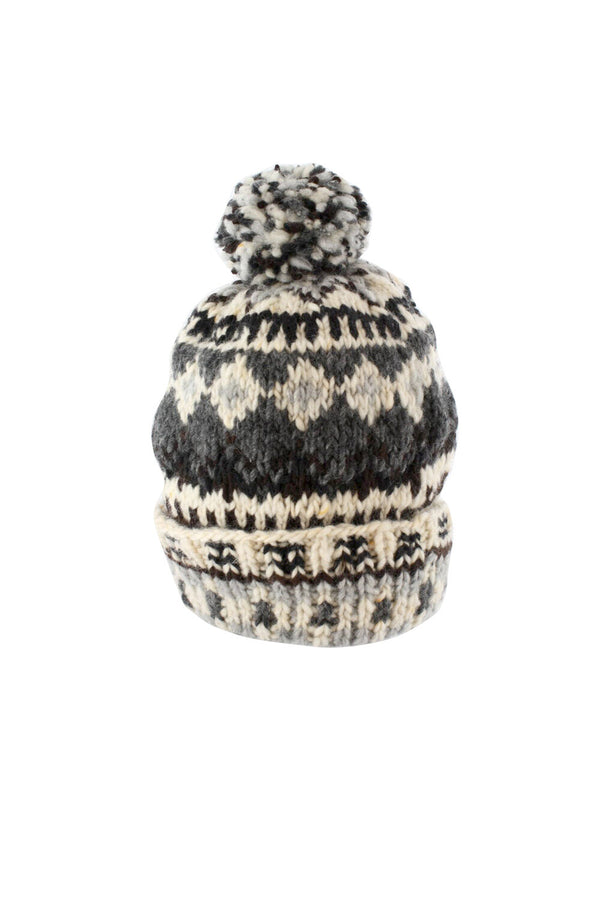 chamula Double Cuff Cap Fair Isle #3 - Natural Heather Beanie
