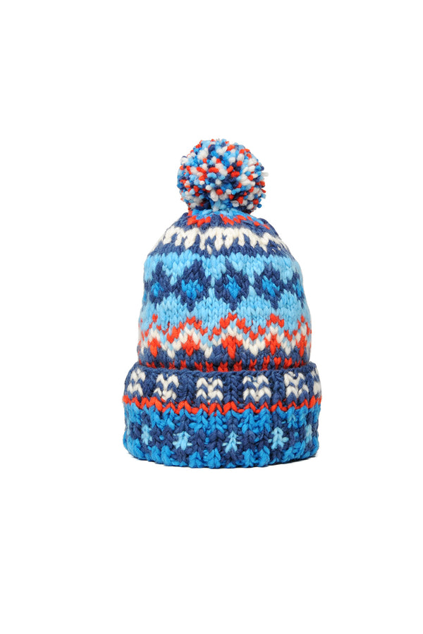 chamula Double Cuff Cap Fair Isle #3 - Real Indigo Beanie