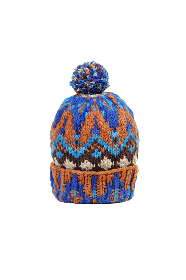 chamula Double Cuff Cap Fair Isle #7 - Intense Royal Beanie