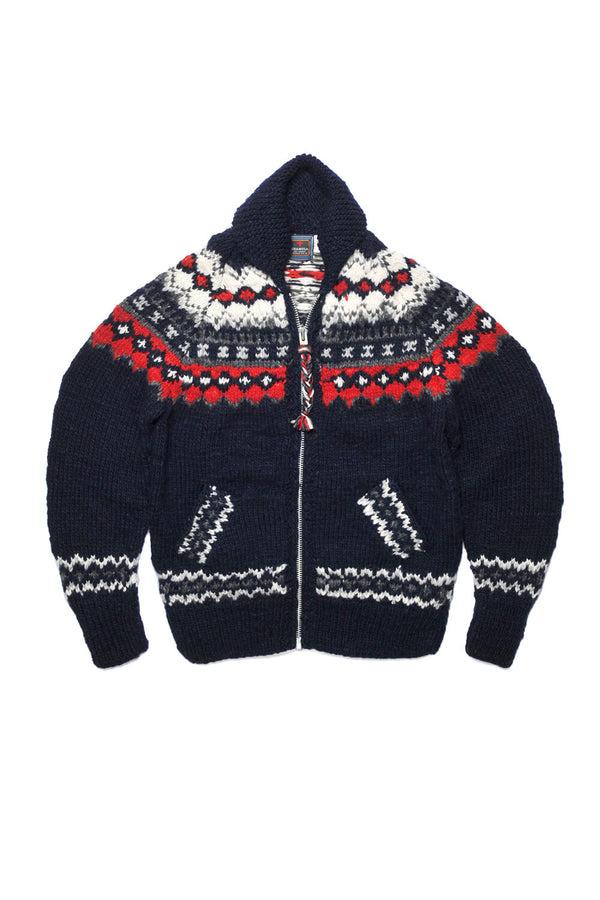 chamula Fair Isle #3 Ireland Zipper Cardigan - Dk. Navy Sweater XXL
