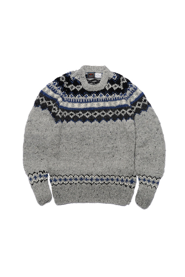 chamula Fair Isle #3 Pullover - Pearl Grey #2 Sweater S