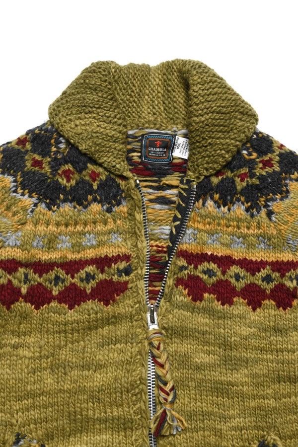 Chamula Fair Isle #3 Zipper Cardigan - Dk. Alfalfa Sweater S