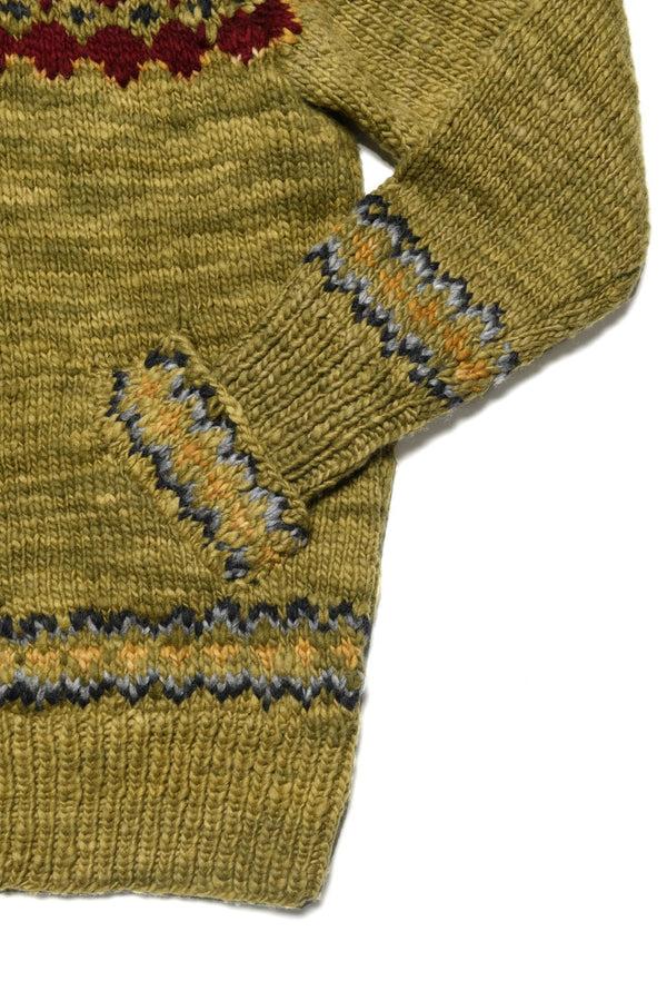 Chamula Fair Isle #3 Zipper Cardigan - Dk. Alfalfa Sweater S