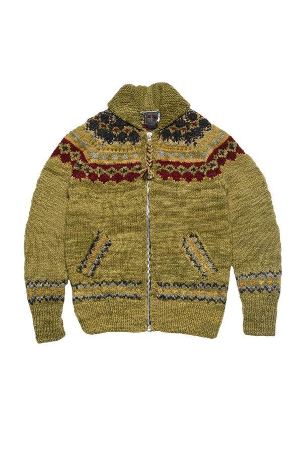 chamula Fair Isle #3 Zipper Cardigan - Dk. Alfalfa Sweater S