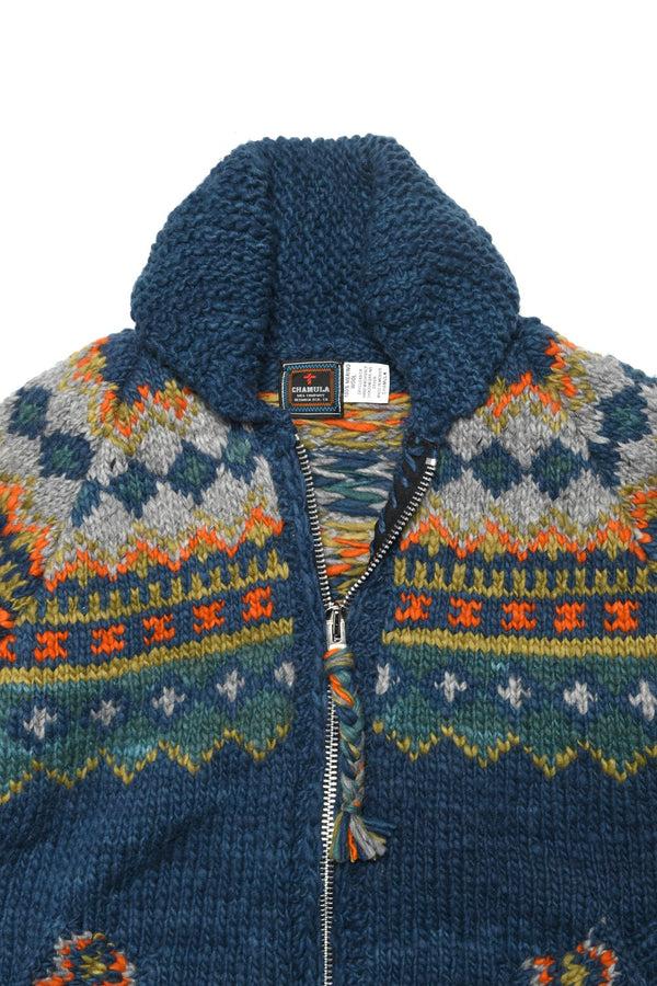 Chamula Fair Isle #3 Zipper Cardigan - Dk. Real Indigo Sweater S