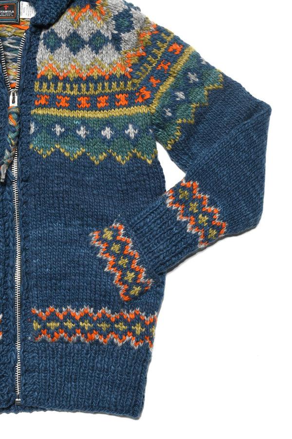 Chamula Fair Isle #3 Zipper Cardigan - Dk. Real Indigo Sweater S