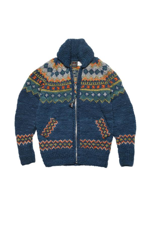 chamula Fair Isle #3 Zipper Cardigan - Dk. real Indigo Sweater S