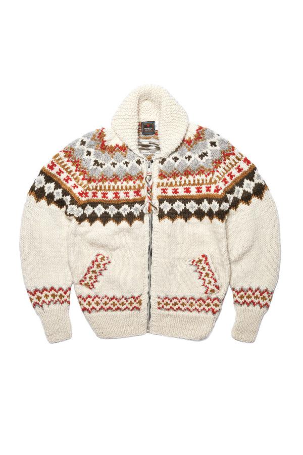 chamula Fair Isle #3 Zipper Cardigan - Ivory #5 Sweater M