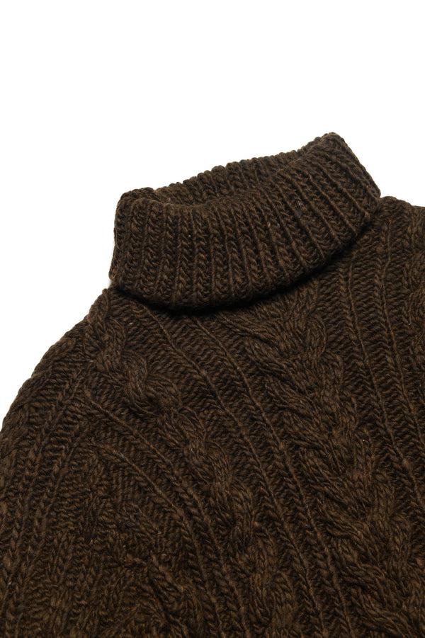 Chamula Fisherman Turtleneck Pullover - Chocolate Sweater S