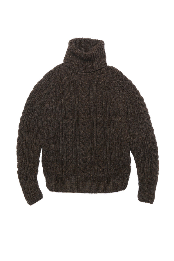 chamula Fisherman Turtleneck Pullover - Chocolate Sweater S