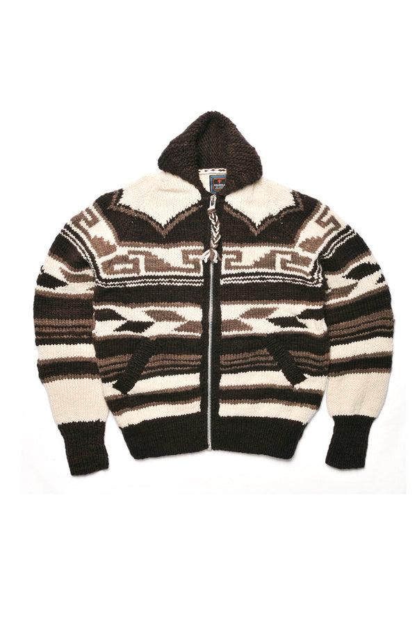 chamula Greca L Zipper Cardigan - Chocolate Sweater L