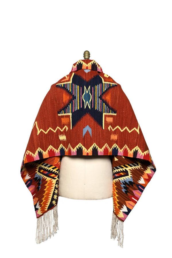 Chamula Merino Wool Blanket Poncho Antique Star - Royal Poncho