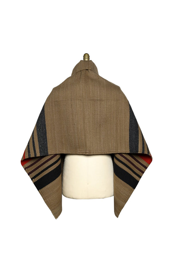Chamula Merino Wool Blanket Poncho - Dk. Beige Multi Poncho