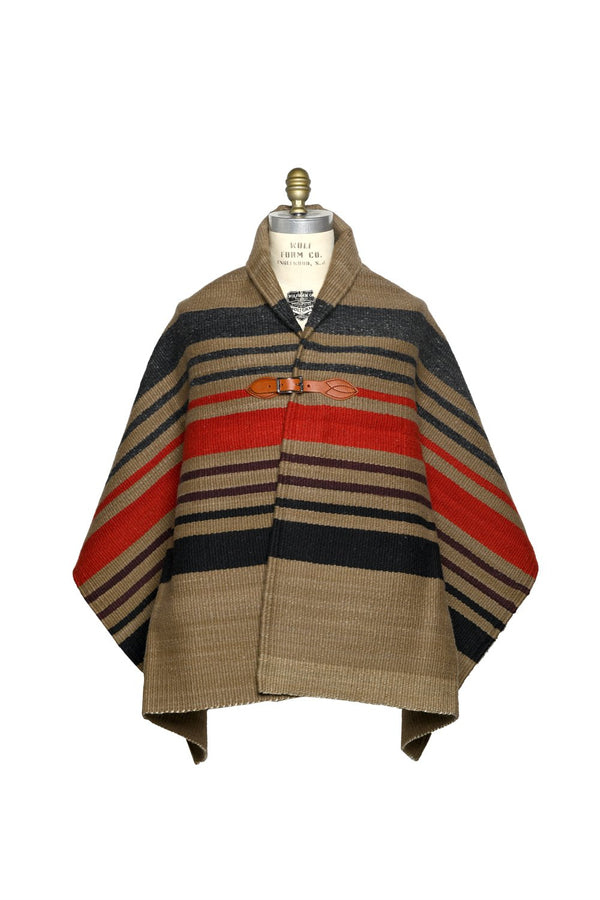 chamula Merino Wool Blanket Poncho - Dk. Beige Multi Poncho
