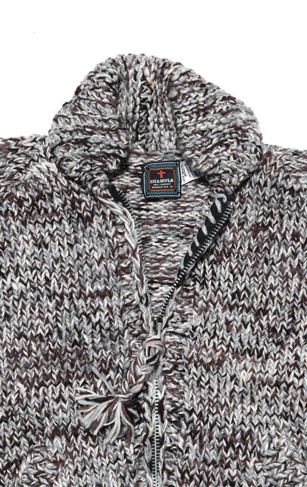 Chamula Mix #2 Heather Zipper Cardigan - Brown/Grey Mix Sweater M