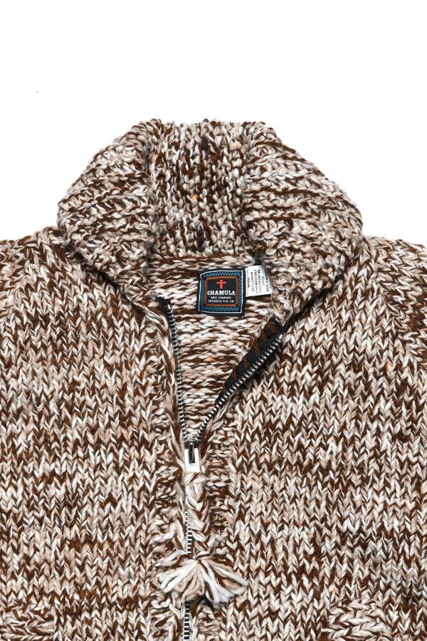 Chamula Mix #2 Heather Zipper Cardigan - Brown Mix Sweater M
