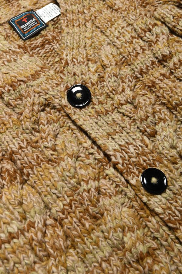 Chamula Mix Fisherman V Neck Cardigan - Dk Beige Mix Sweater S