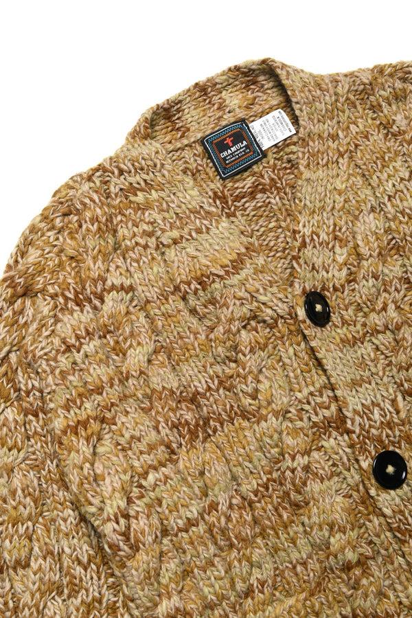 Chamula Mix Fisherman V Neck Cardigan - Dk Beige Mix Sweater S