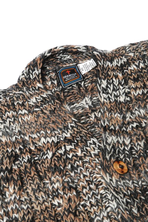 Chamula Mix Fisherman V Neck Cardigan - Ox Grey Mix Sweater S