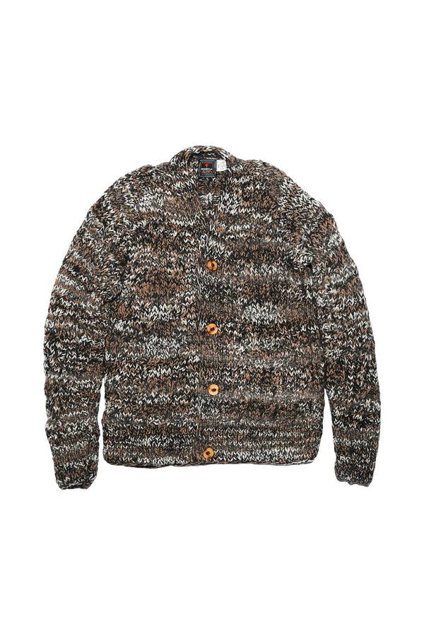 chamula Mix Fisherman V Neck Cardigan - Ox Grey Mix Sweater S