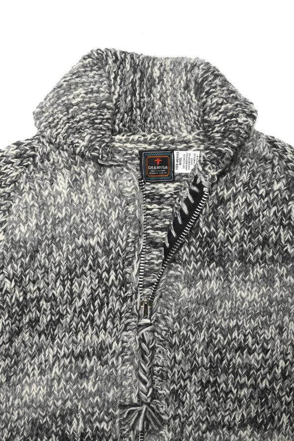 Chamula Mix Heather Zipper Cardigan - Ivory Mix Sweater L