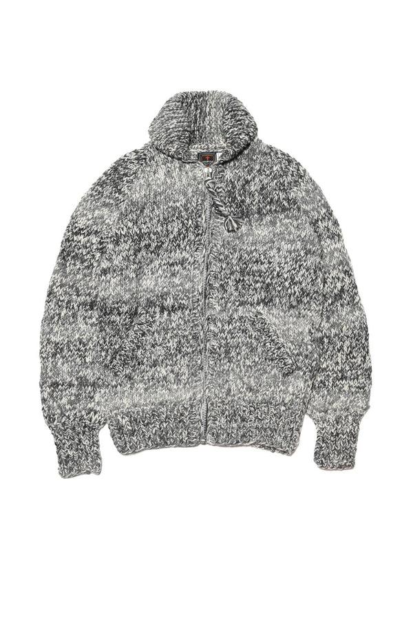 chamula Mix Heather Zipper Cardigan - Ivory Mix Sweater L