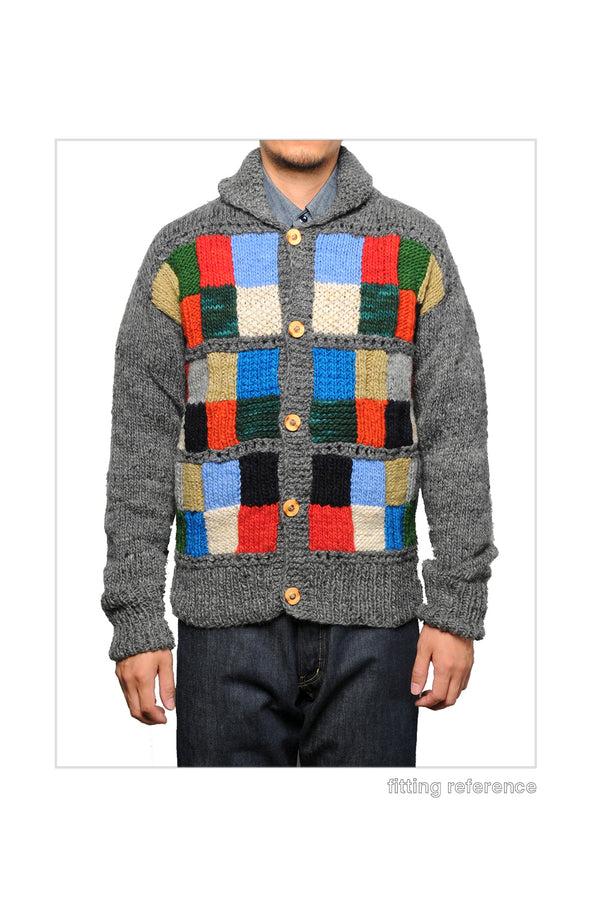Chamula Sampler Squares Button Cardigan - Grey Sweater M