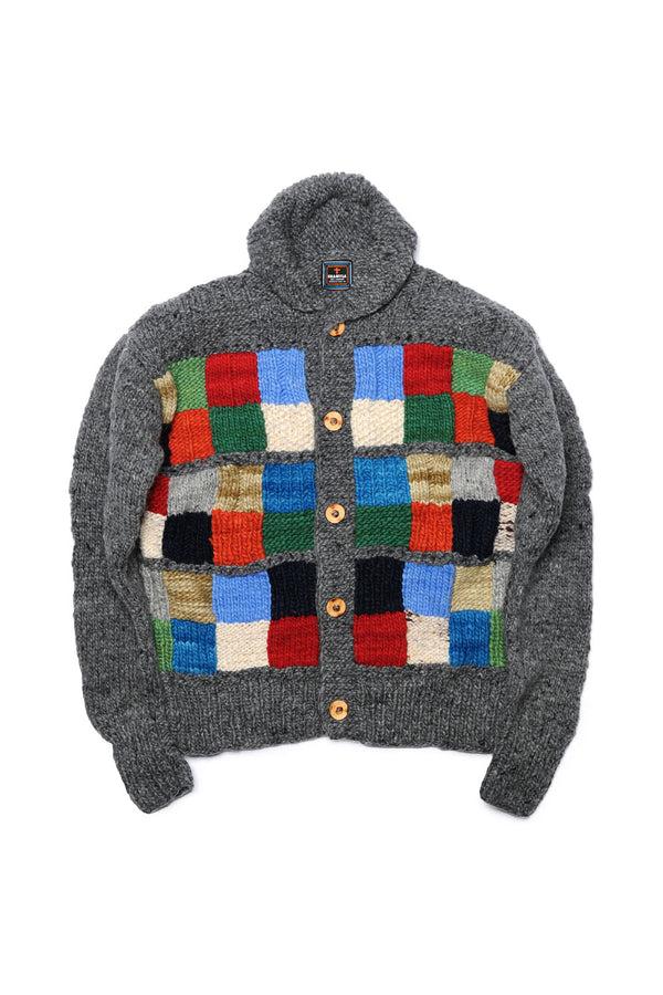 chamula Sampler Squares Button Cardigan - Grey Sweater M