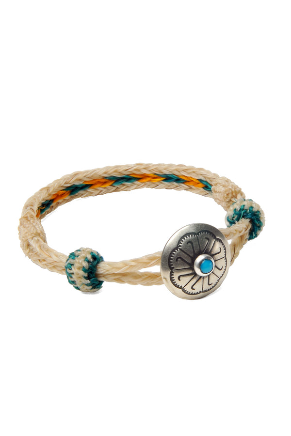 chamula Turquoise Concho Bracelet - #18-10 WHT/YLW X GRN Horsehair Bracelet