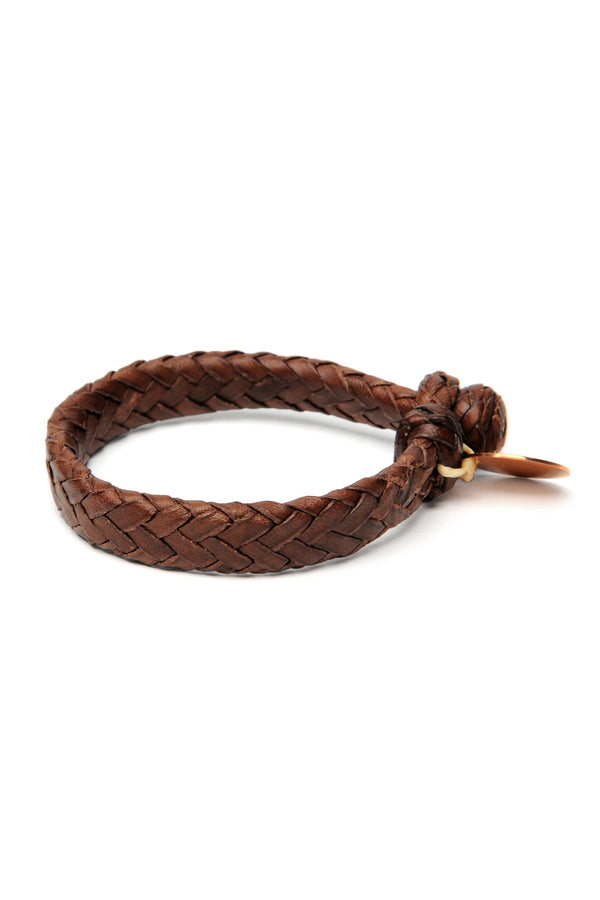 chamula Wide Flat Weaved Leather Bracelet - Brown 2 S