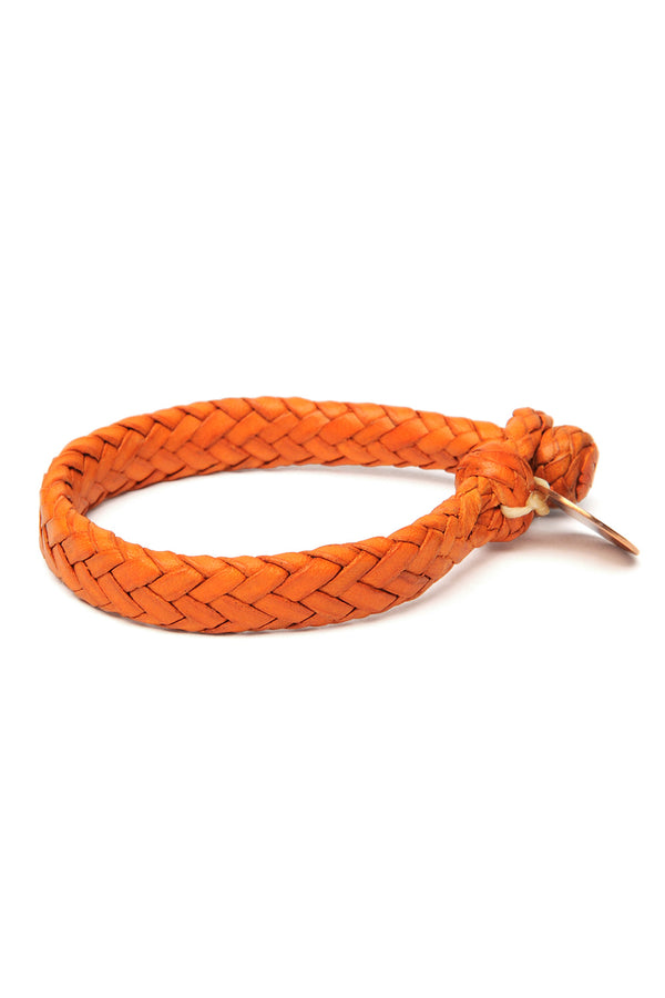 chamula Wide Flat Weaved Leather Bracelet - Orange 1 S