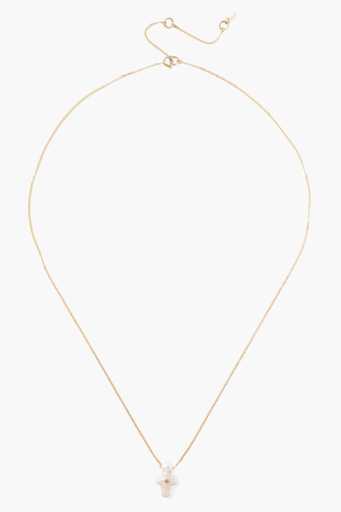 Chan Luu 14k Gold & Pearl Playa Cross Necklace Necklaces