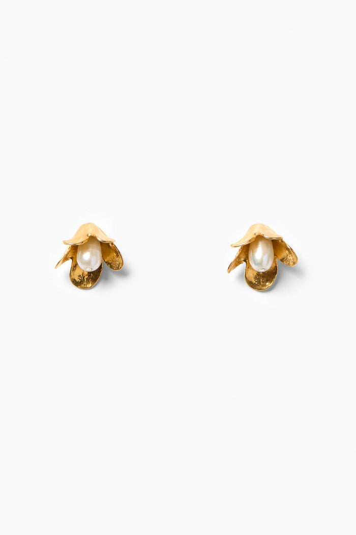 chan luu Bellflower Stud Earrings White Pearl Earrings