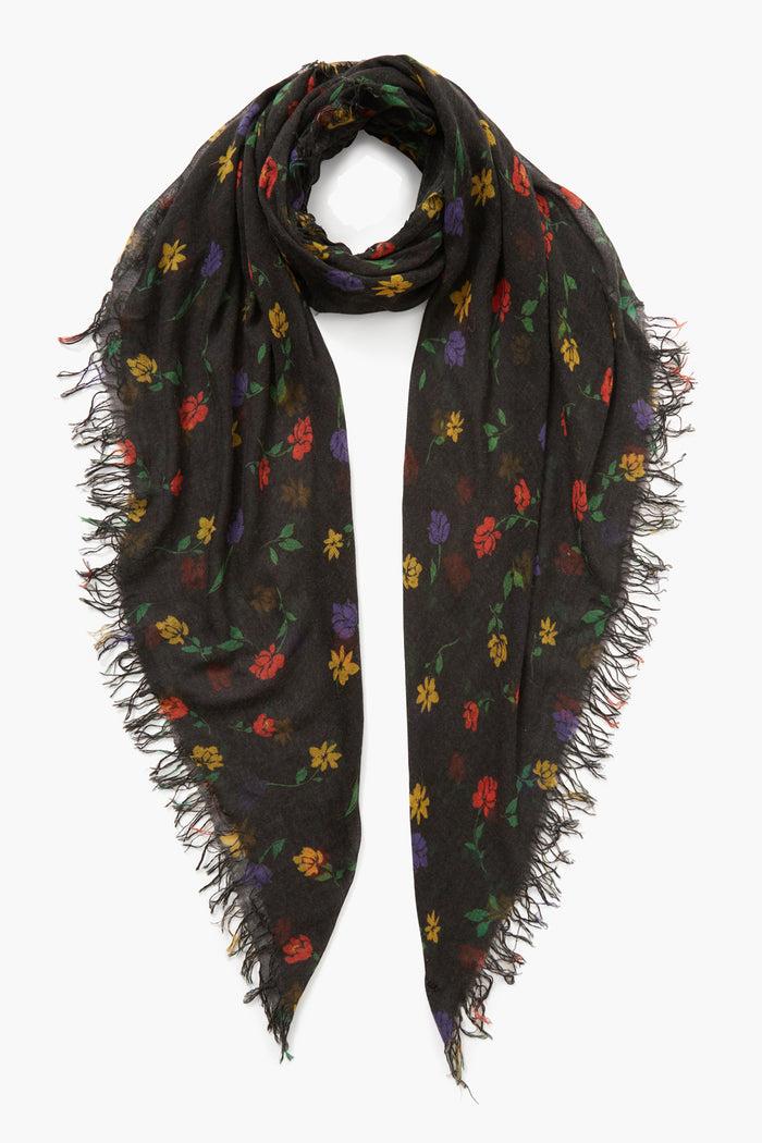 chan luu Cashmere and Silk Scarf Black Valentina Floral Scarves